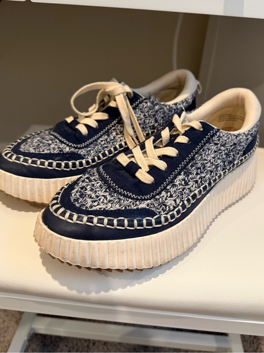 Dolce Vita Navy and Cream Woven Platform Sneakers for Kids